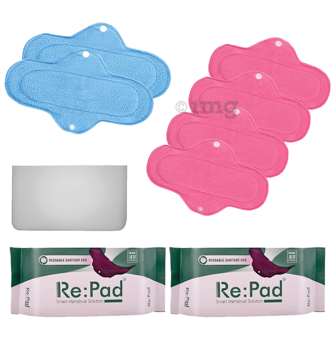 Re:Pad Reusable Sanitary Pad 4 Maxi & 2 Super Maxi 4 Pink & 2 Blue