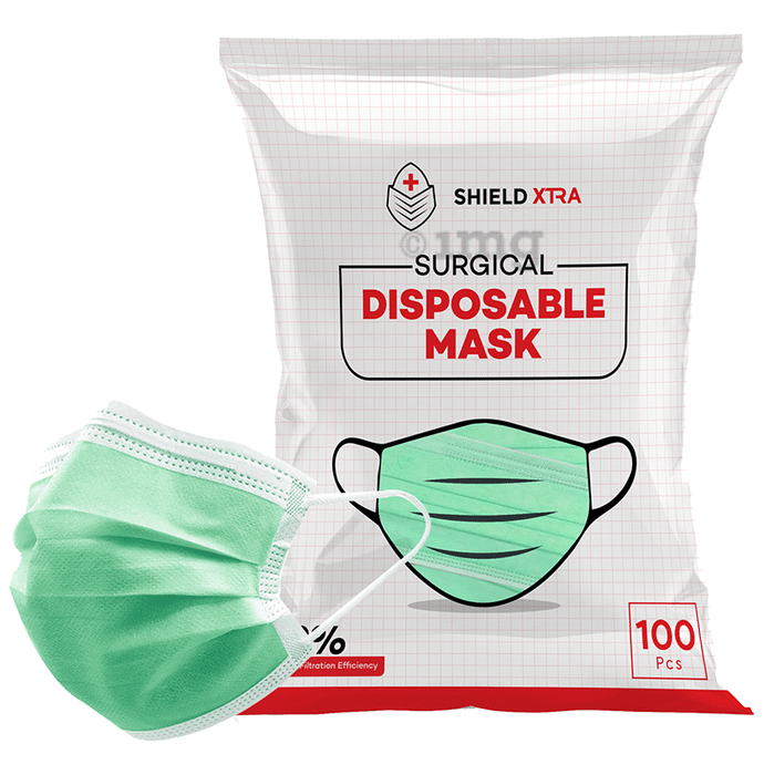 Shield Xtra 3 Ply Surgical Disposable Mask (100 Each) Green