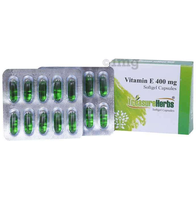 TreasureHerbs Vitamin E 400mg | Softgel Capsule for Skin, Hair, Scalp & Eye Health