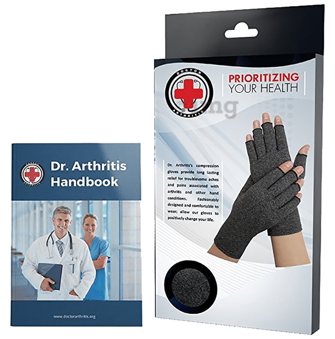 Dr. Arthritis Compression Gloves & Doctor Written Handbook Small Grey