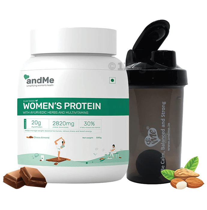 Andme Plant Based Women's Protein Powder with Shaker Free Choco Almond