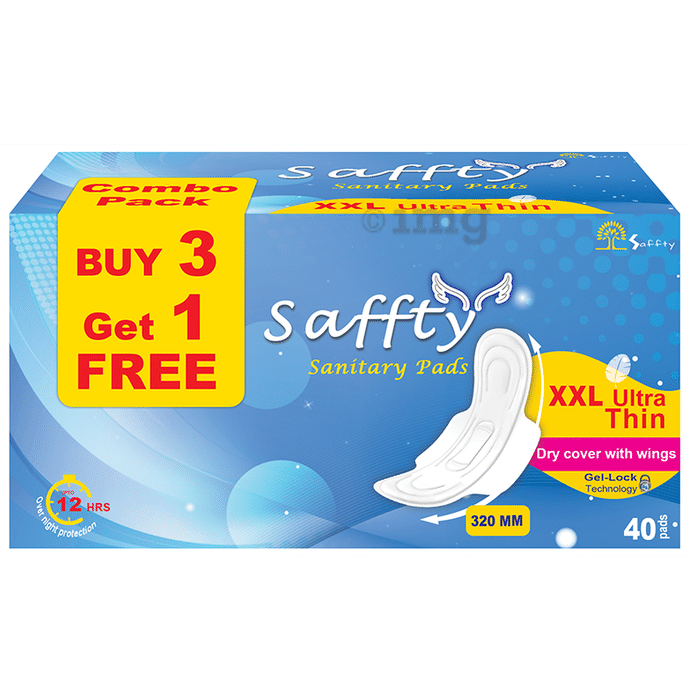 Saffty Sanitary Pads XXL Ultra Thin Over Night Buy 3 Get 1 Free Pack