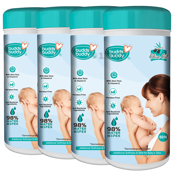 Buddsbuddy Olive Oil Babycare Wet Wipes with Aloe Vera & Vitamin E (80 Each)