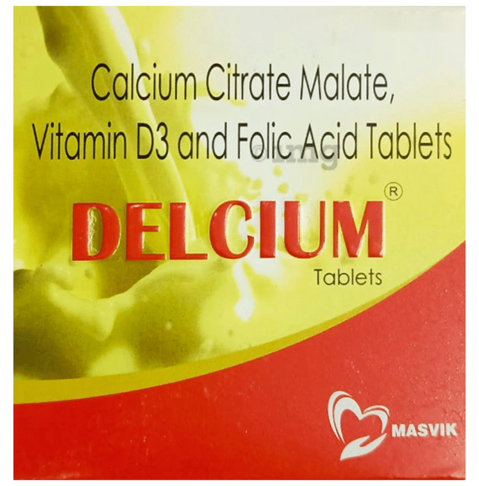 Masvik Delcium Calcium Citrate Malate, Vitamin D3 and Folic Acid Tablet