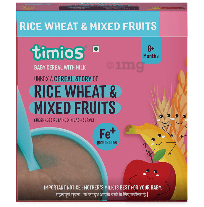 Timios Baby Cereal with Milk 8+ Months (25gm Each) Rice Wheat & Mixed Fruits