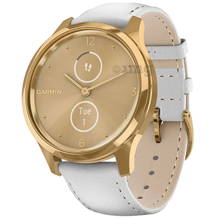 Garmin Vivomove Luxe with Leather Band Hybrid Smartwatch Gold-White