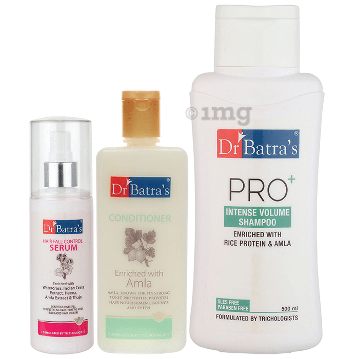 Dr Batra's Combo Pack of Hair Fall Control Serum 125ml, Conditioner 200ml and Pro+ Intense Volume Shampoo 500ml