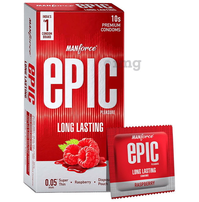 Manforce Epic Pleasure Long Lasting Premium Condom with Disposable Pouch Raspberry
