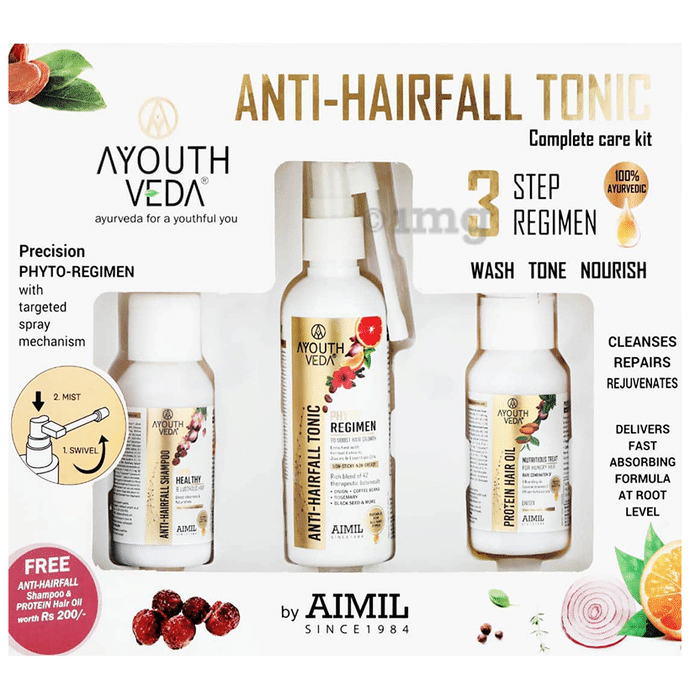 Ayouth Veda Anti-Hairfall Tonic Complete Care Kit With Anti-Hairfall Shampoo & Protein Hair Oil Free