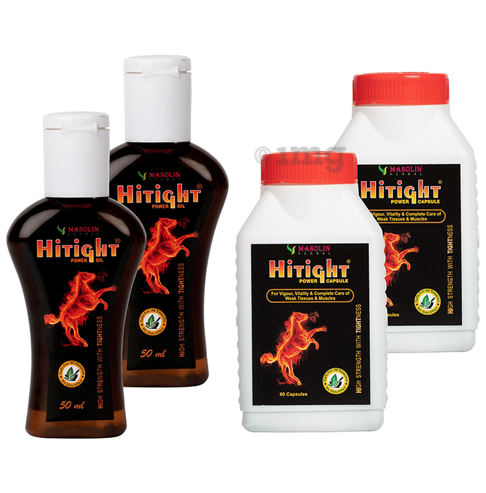 Masolin Herbal Combo Pack of 2 Bottles of Hitight Power Oil (50ml Each) and 2 Bottles of Hitight Power Capsule (60 Each)