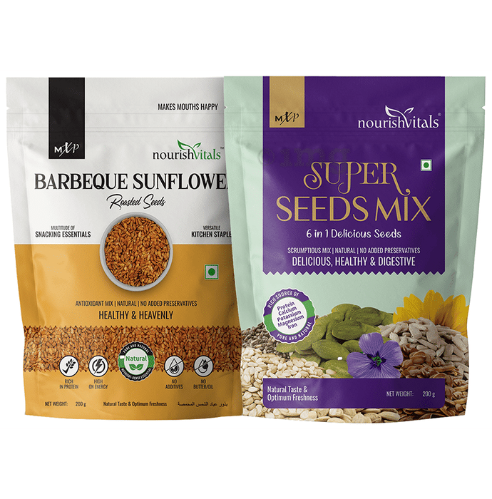 NourishVitals Combo Pack of Barbeque Sunflower Roasted Seeds and Super Seeds Mix (200gm Each)