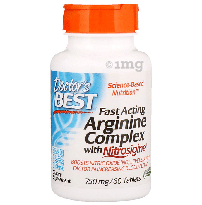 Doctor's Best Fast Acting Arginine Complex with Nitrosigine 750mg Tablet | Boosts Nitric Oxide (NO) Levels & Blood Flow