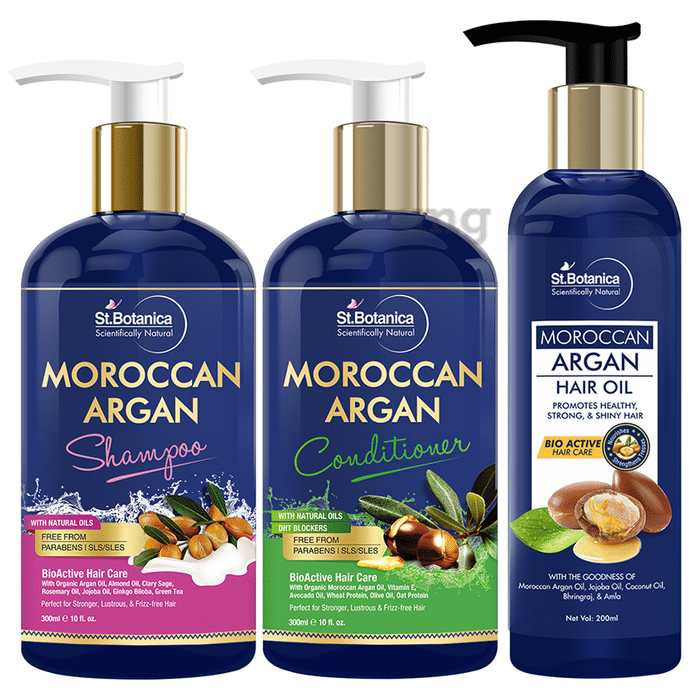 St.Botanica Combo Pack of Moroccan Argan Shampoo 300ml, Moroccan Argan Conditioner 300ml and Moroccan Argan Hair Growth Oil 200ml