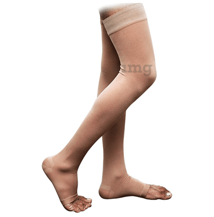 Sorgen Classique (Lycra) Class II Thigh Length Medical Compression Stockings for Varicose Veins Medium Beige