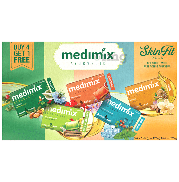 Medimix Ayurvedic Soap (125gm Each) Skin Fit Buy 4 Get 1 Free