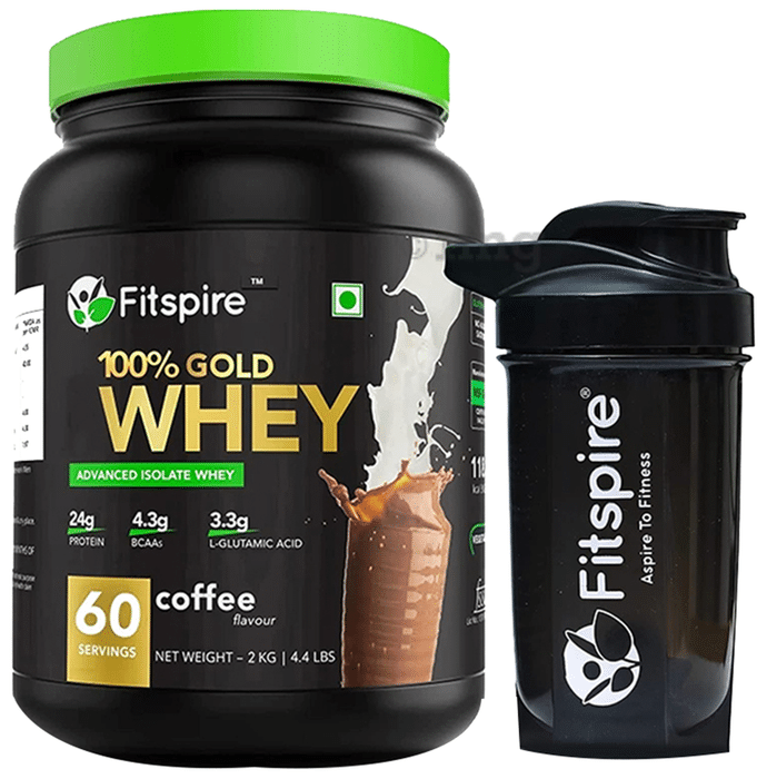 Fitspire 100% Gold Whey Advanced Isolate Protein Powder Coffee with Shaker Free