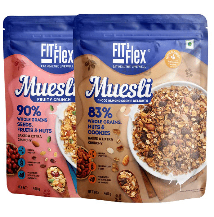 Fit & Flex Combo Pack of Muesli Fruity Crunch & Choco Almond Cookie Delight (450gm Each)