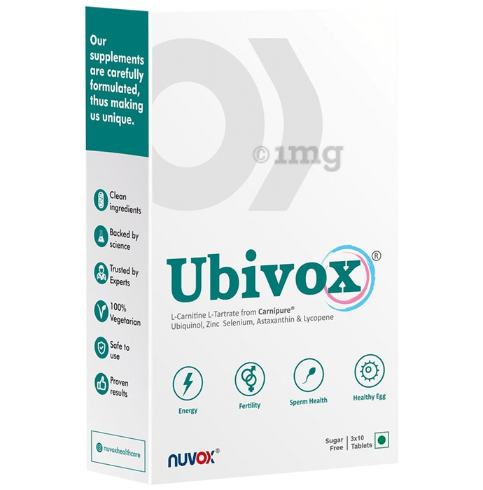 Nuvox Ubivox with L-Carnitine L-Tartrate for Energy & Fertility | Tablet Sugar Free