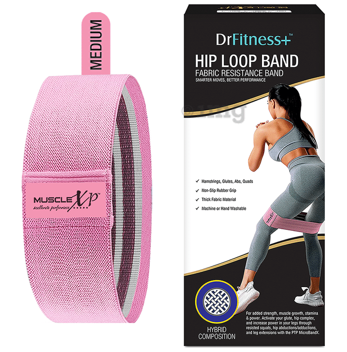 MuscleXP Dr Fitness+ Hip Loop Fabric Resistance Band Pink Medium