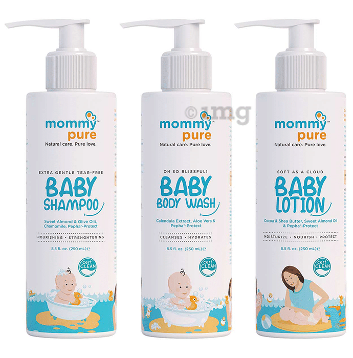 Mommypure Combo Pack of Soft As A Cloud Baby Lotion, Extra Gentle Tear-Free Shampoo and Oh So Blissful! Baby Body Wash (250ml Each)