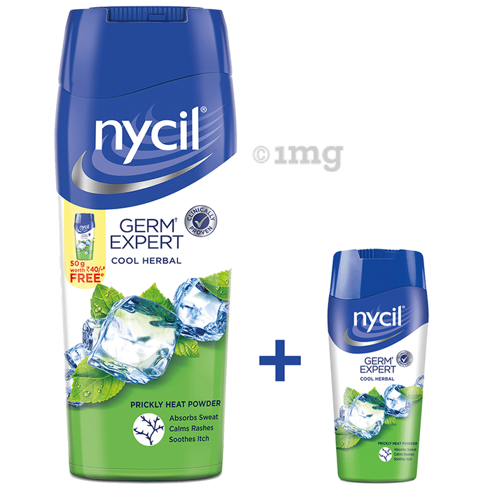 Nycil Germ Expert Prickly Heat Cool Herbal with Nycil Cool Herbal Powder 50gm Free Powder