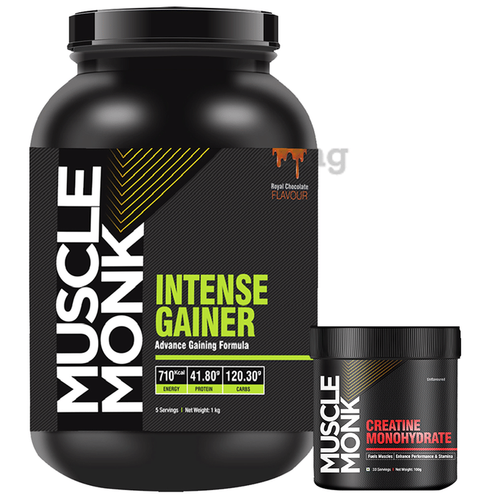 Muscle Monk Combo Pack of Intense Gainer Royal Chocolate 1kg & Creatine Monohydrate Unflavoured 100gm