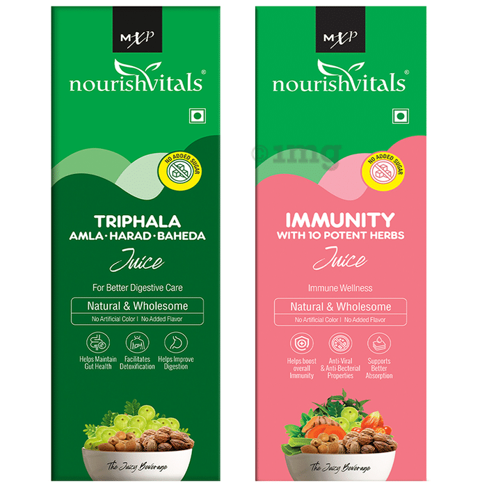 NourishVitals Combo Pack of Triphala and Immunity with 10 Potent Herbs Juice (500ml Each)
