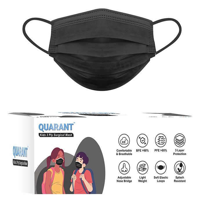 Quarant Kids 3 Ply Surgical Mask (50 Each) Black