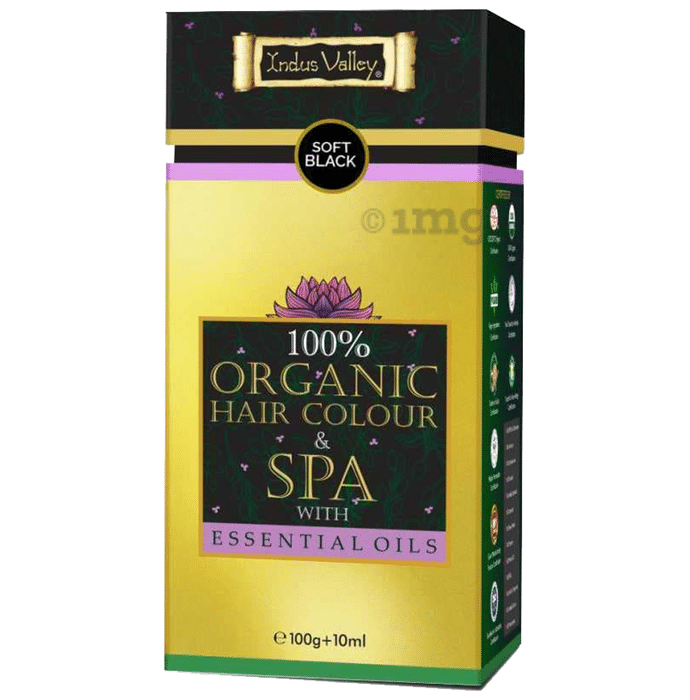 Indus Valley 100% Organic Hair Colour & Spa with Essential Oils (Hair Colour 100gm & Spa Elixir 10ml) Soft Black