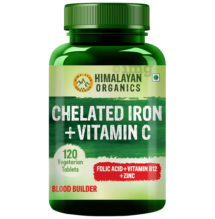 Himalayan Organics Chelated Iron + Vitamin C with Folic Acid, Vitamin B12 & Zinc | Boosts Haemoglobin Levels | Veg Tablet