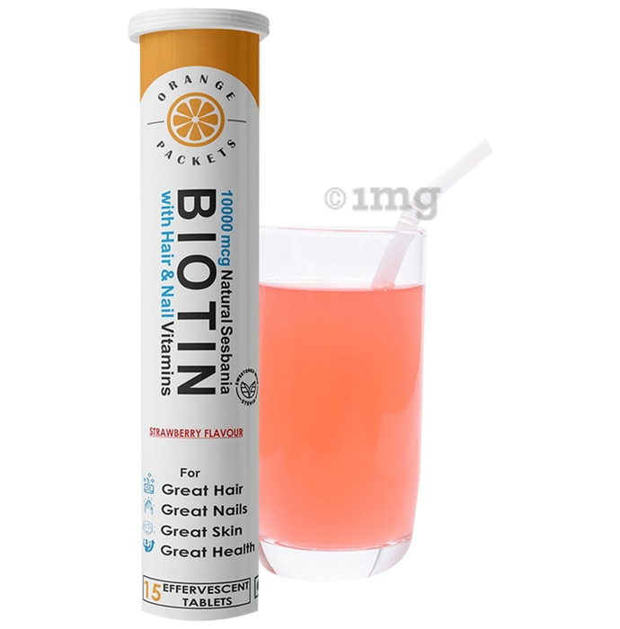 Orange Packets 10000mcg Natural Sesbania Biotin with Hair & Nail Vitamins Effervescent Tablet Strawberry