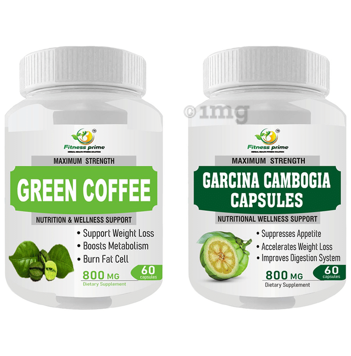 Fitness Prime Combo Pack of Maximum Strength Green Coffee Nutrition & Wellness Support Capsule & Maximum Strength Garcina Cambogia Nutritional Wellness Support 800mg Capsule (60 Each)