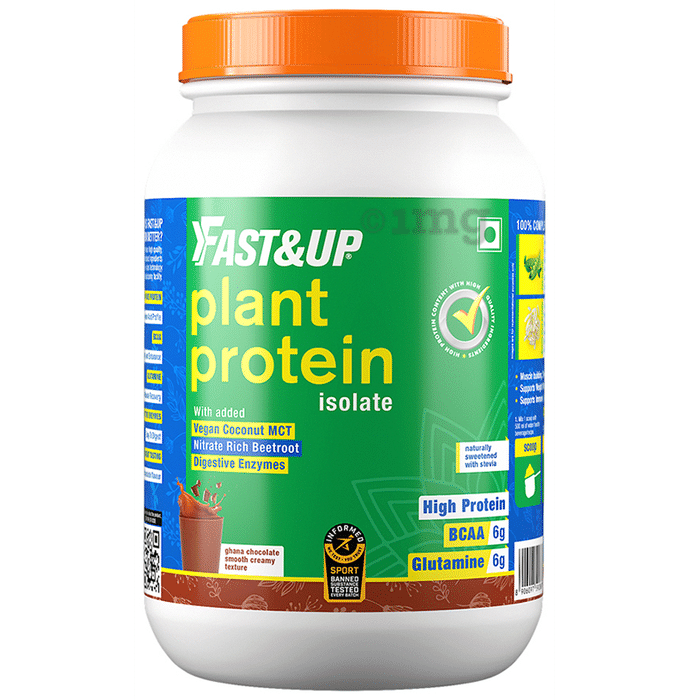 Fast&Up Plant Protein Isolate with Digestive Enzymes, 6g BCAA & 6g Glutamine | No Added Sugar | Flavour Ghana Chocolate