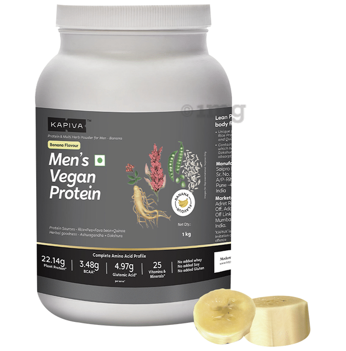 Kapiva Men's Vegan Protein with BCAA & Glutamic Acid | Powder for Muscle Mass | Flavour Powder Banana