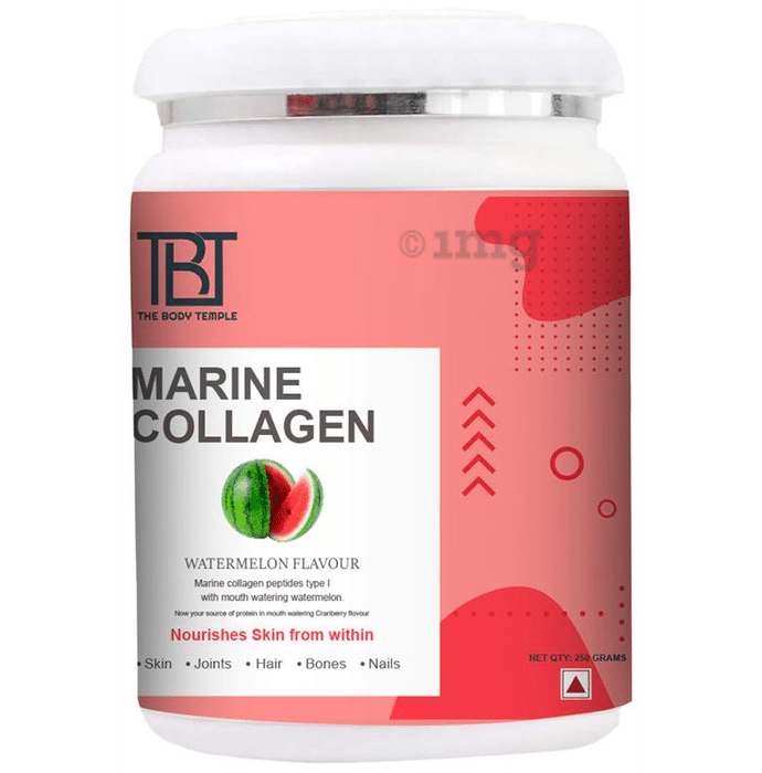 The Body Temple Powder Marine Collagen Peptides Type 1 for Skin, Joints, Hair, Bones & Nails | Flavour Watermelon