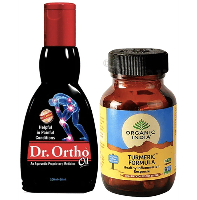 Pain Relief Combo of Dr Ortho Oil 120ml and Organic India Turmeric Formula 60 Veg Capsule