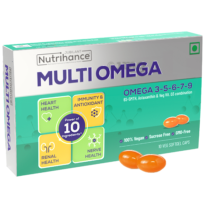 Jubilant Nutrihance Multi Omega 3-5-6-7-9 | Vegetarian Softgel for Heart, Renal & Nerve Health