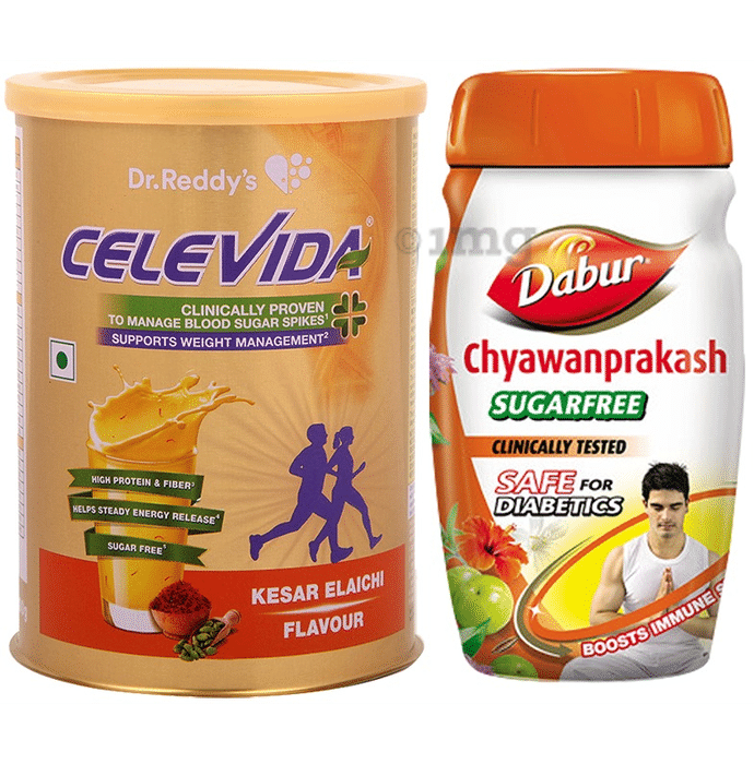 Combo Pack of Celevida Kesar Elaichi Nutrition Health Drink 400gm & Dabur Chyawanprakash Sugarfree 900gm