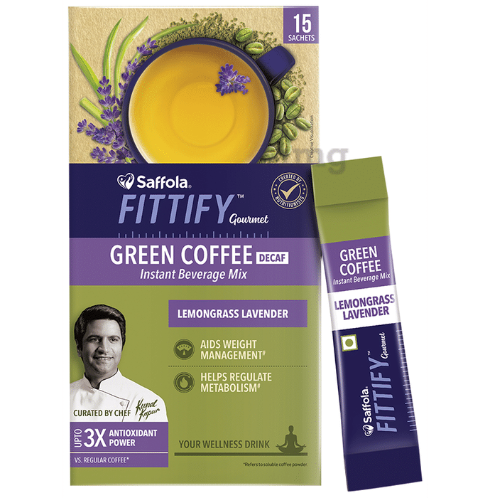 Saffola Fittify Green Coffee Decaf Instant Beverage Mix Sachet (2gm Each) Lemongrass Lavender