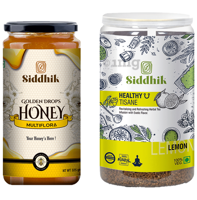 Siddhik Combo Pack of Golden Drops Multiflora Honey 325gm & Healthy U Tisane Lemon Tea 250gm