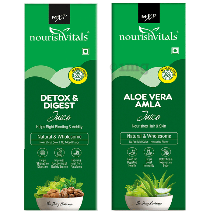 NourishVitals Combo Pack of Detox & Digest and Aloe Vera Amla Juice (500ml Each)