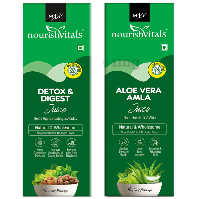 NourishVitals Combo Pack of Detox & Digest and Aloe Vera Amla Juice (500ml Each)