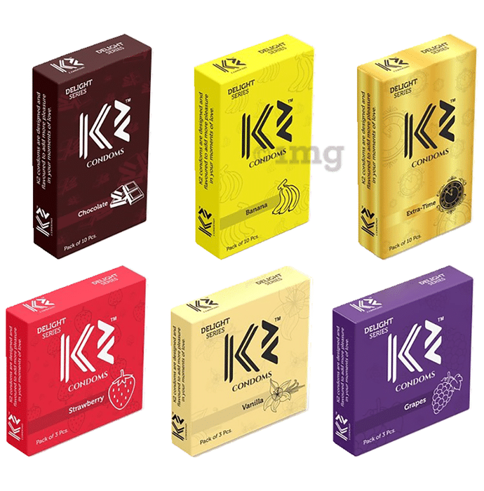 K2 Combo Pack of Dotted Condom Chocolate,Banana,Extra Time(10Pc Each) Strawberry,Vanilla,Grapes(3pc Each)