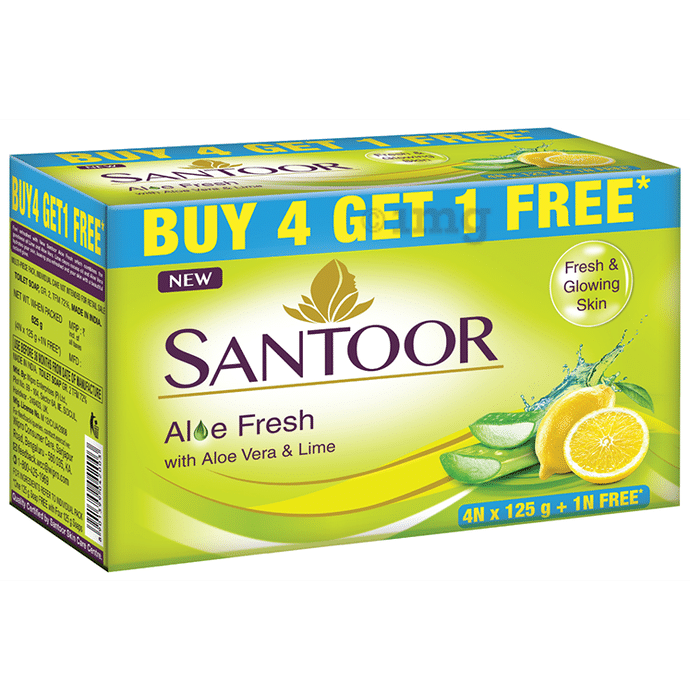 Santoor Aloe Fresh Soap 125gm (Buy 4 Get 1 Free)