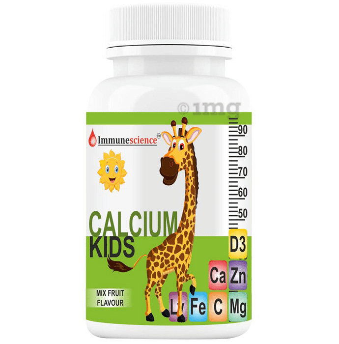 Immunescience Kids Calcium with Vitamin D3 + C, Zinc & Magnesium | Flavour Mix Fruit Chewable Tablet