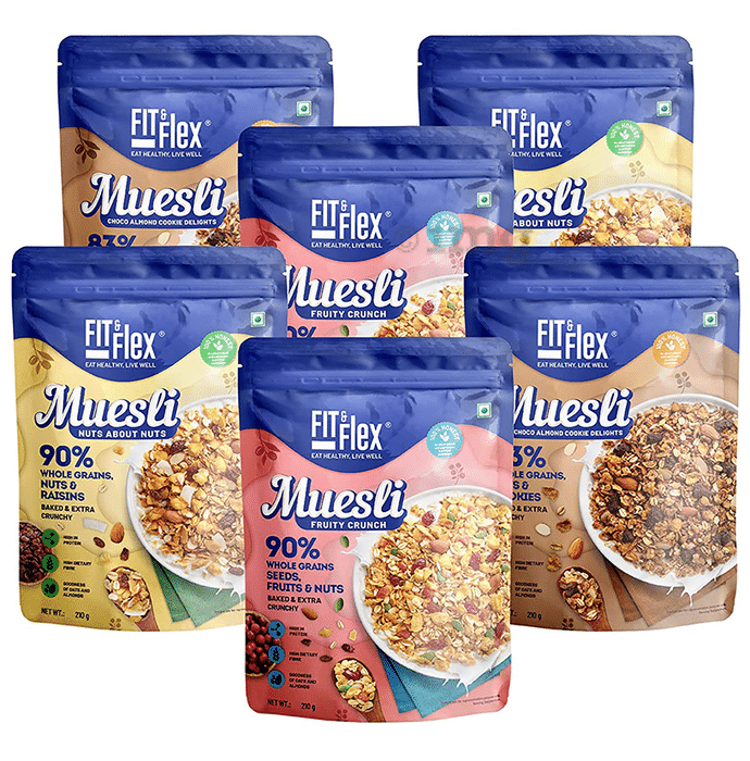 Fit & Flex Combo Pack of Muesli Fruity Crunch, Nuts About Nuts & Choco Almond Cookie Delight (210gm Each)