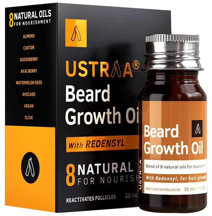 Ustraa Beard Growth Oil with Redensyl, 8 Natural Oils including Jojoba Oil, Vitamin E for Hair Care | No Harmful Chemicals