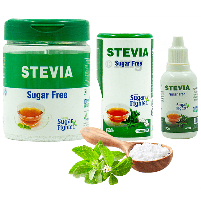 Sugar Fighter Combo Pack of Stevia Sugar Free Tablet 200, Stevia Sugar Free Powder 200gm and Stevia Sugar Free Liquid 30ml