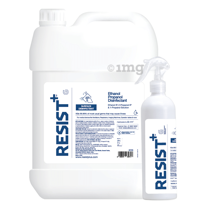 Resist+ Combo Pack of Ethanol Propanol Based Surface Disinfectant 5Ltr Canister & 500ml Spray Bottle