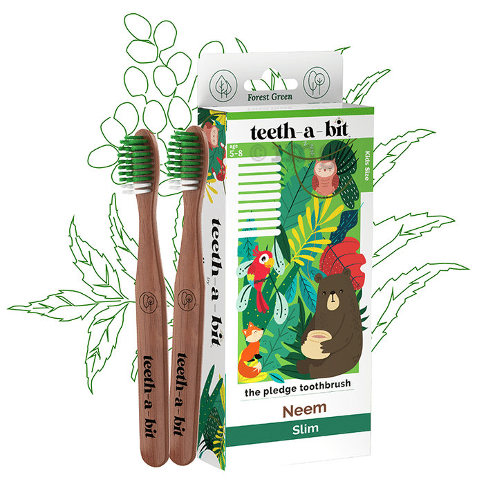 Teeth-A-Bit The Pledge Neem Toothbrush (5-8 Yrs) Slim Forest Green